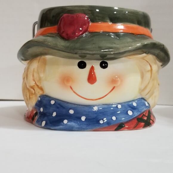 old time pottery farmer boy snowman candle holder  handle - Picture 4 of 9